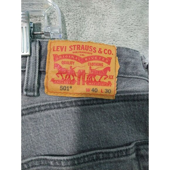 Levis Jeans Mens 40x30 Faded Black Denim 501xx Button Fly Straight Leg Grunge - Picture 7 of 9